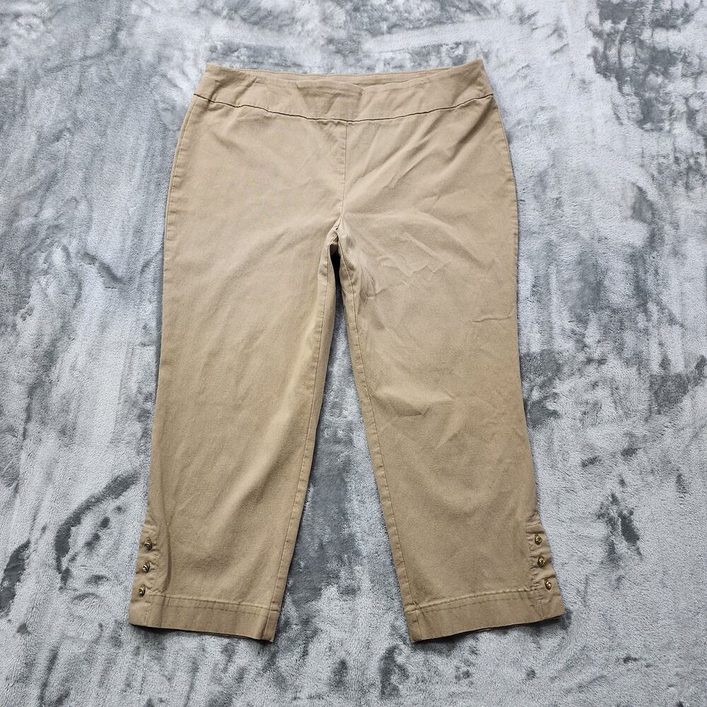 Vintage JM Collection‎ Pants Womens XL Tan Pull On Capri Rhinestone Button Hem
